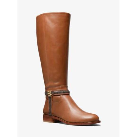Michael Kors Mindy Leather and Signature Logo Trim Boot 8 Wide - Picture 2 of 5